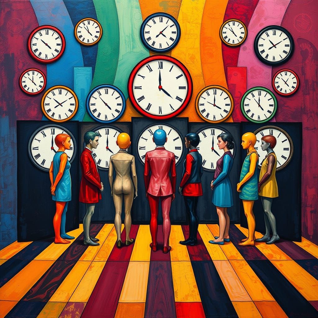 Abstract Figures Wait Among Clocks in Rothko and Kandinsky S...