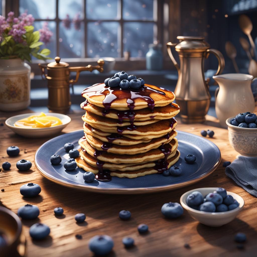 Fantastical Blueberry Pancakes: Detailed Matte Painting