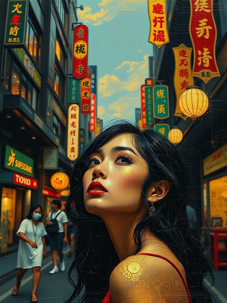 Golden Ornamental Patterns Dance on Tokyo Streets in a Myste...