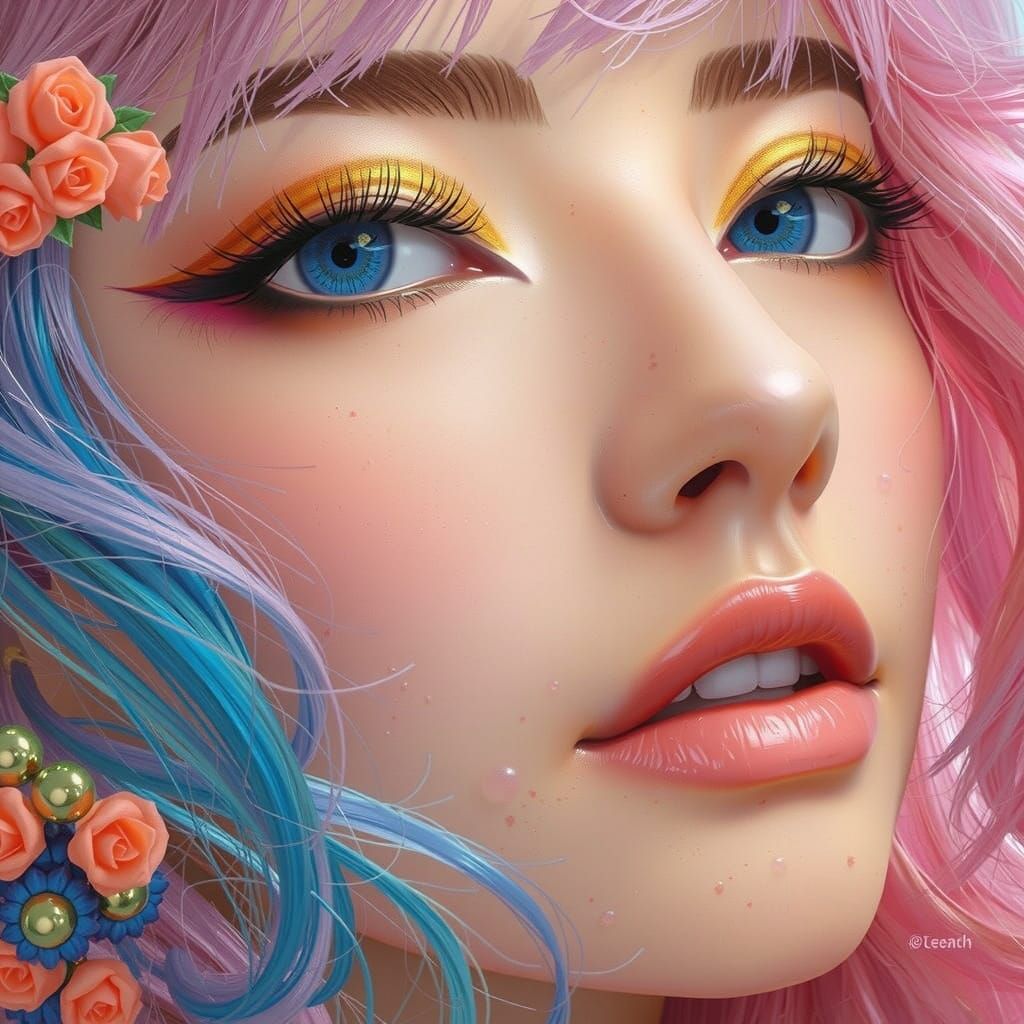 Hyperrealistic Anime Portrait in Vivid Gradients