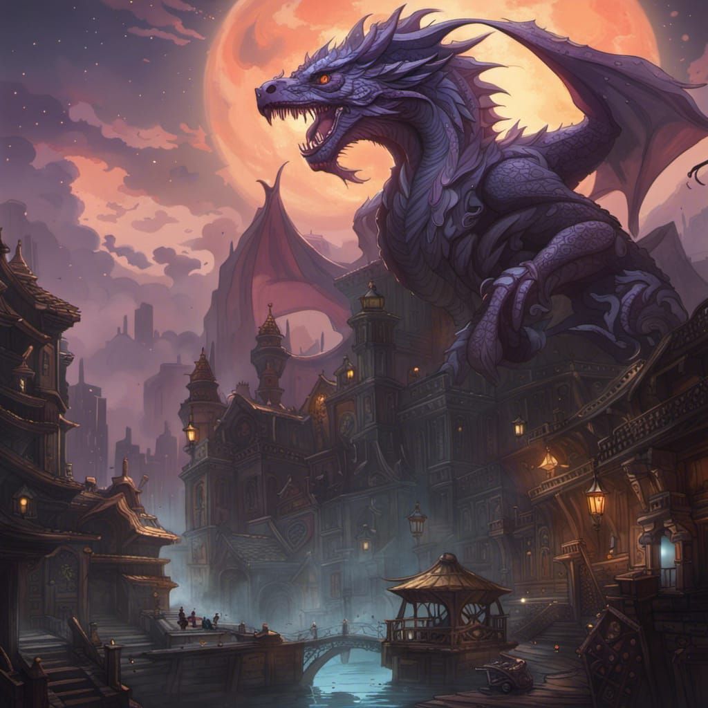 Purple Dragon in Flight: Epic Digital Art