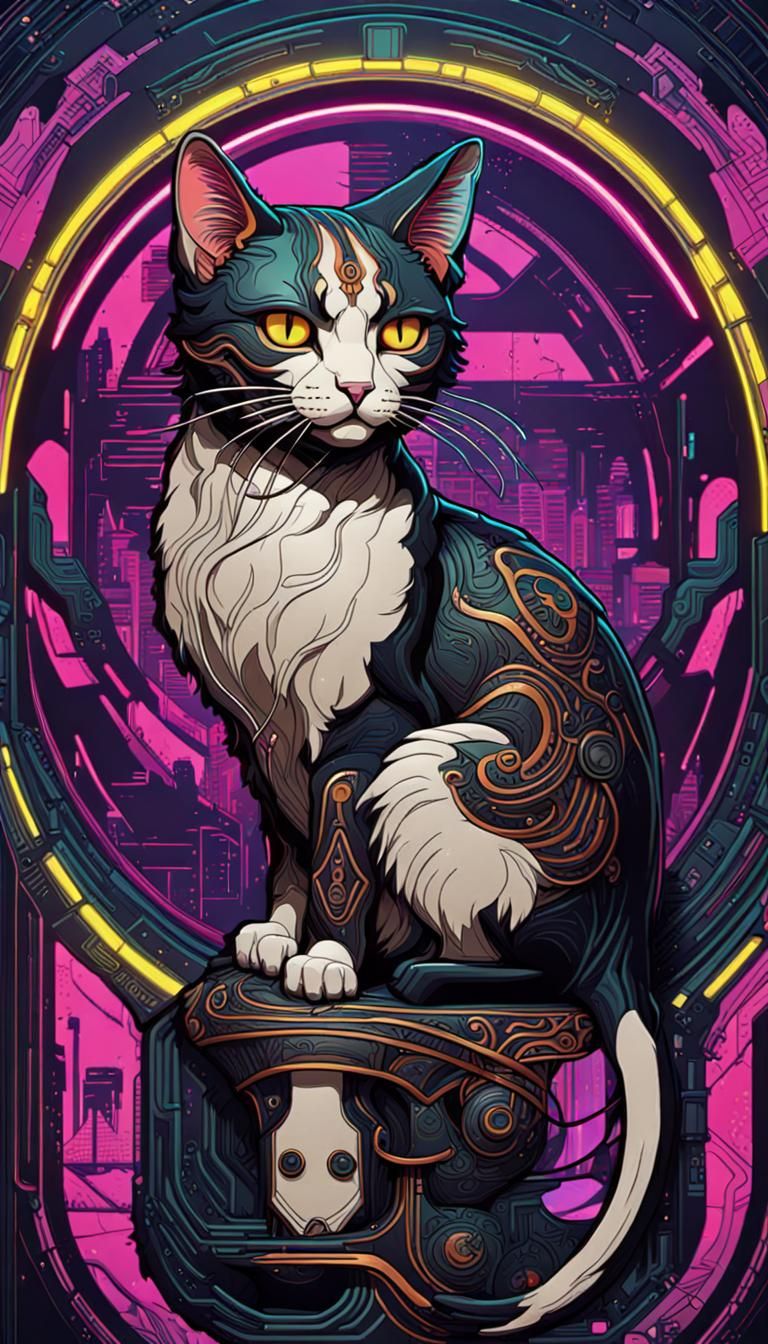 Cyberpunk Art Nouveau Cat