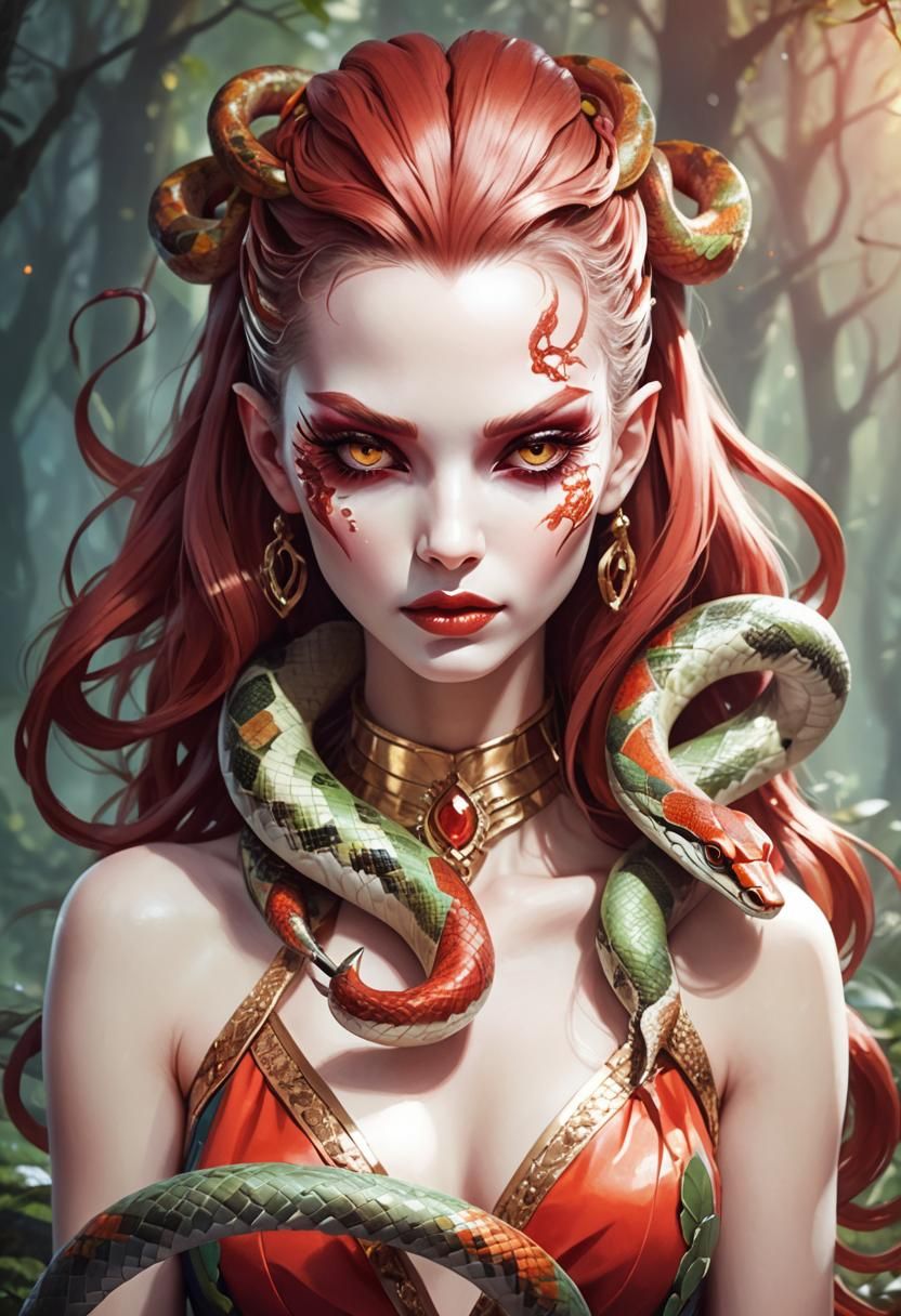 Mystical Snake Woman Portrait in Fantasy Art Style