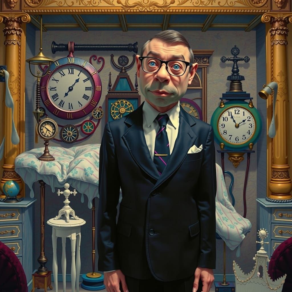 Surrealist Clockmaker in Distorted Dreamworld