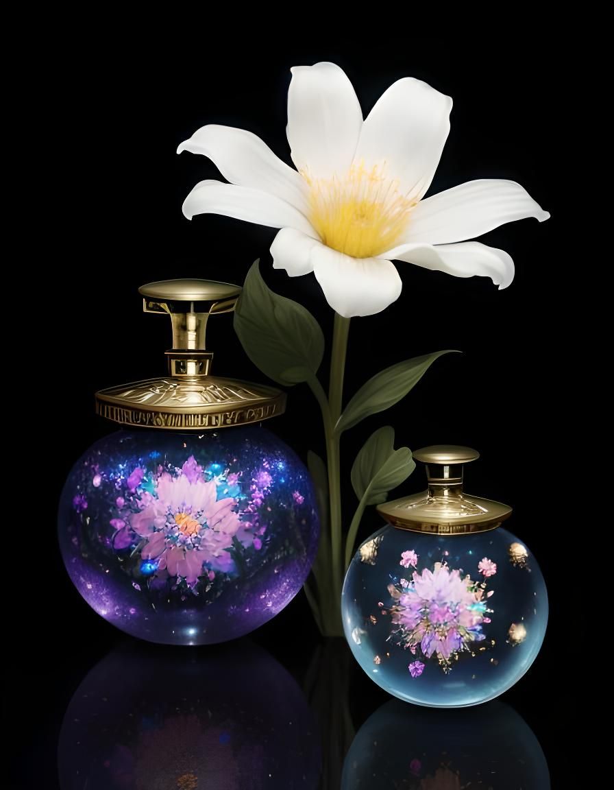 Deco Perfume Bottles in Magic Realism Style