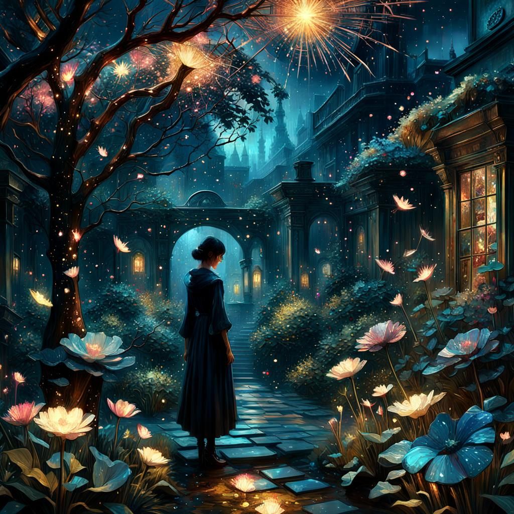 Magical Glitter Garden at Midnight