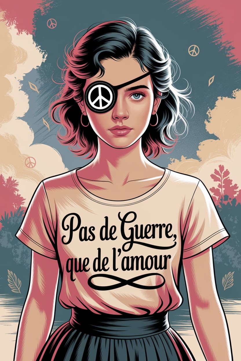 French Woman Promotes Peace and Love in Traditional Poster S...