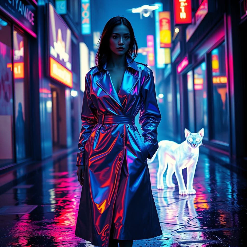Cyberpunk Goddess in Neon Alleyway