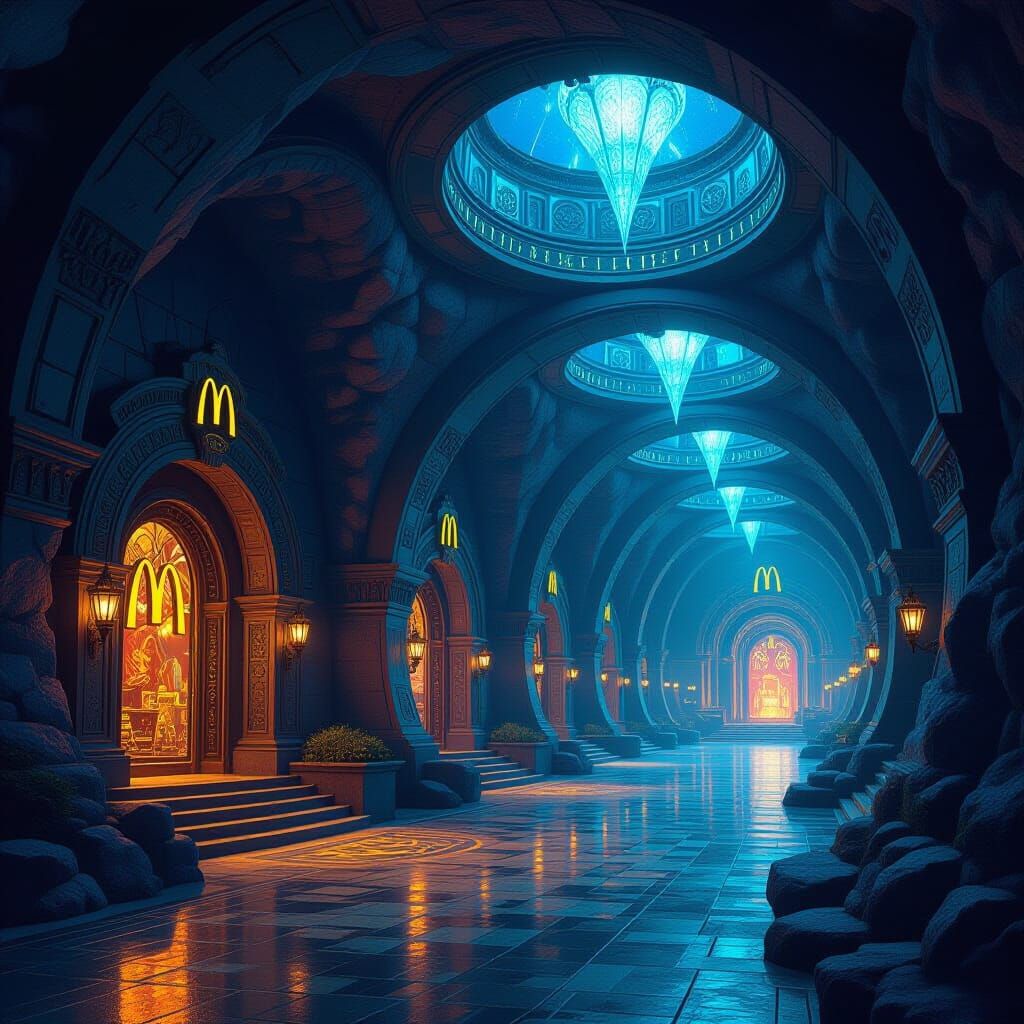 Magical McDonald's Tunnels in Epic Fantasy Style