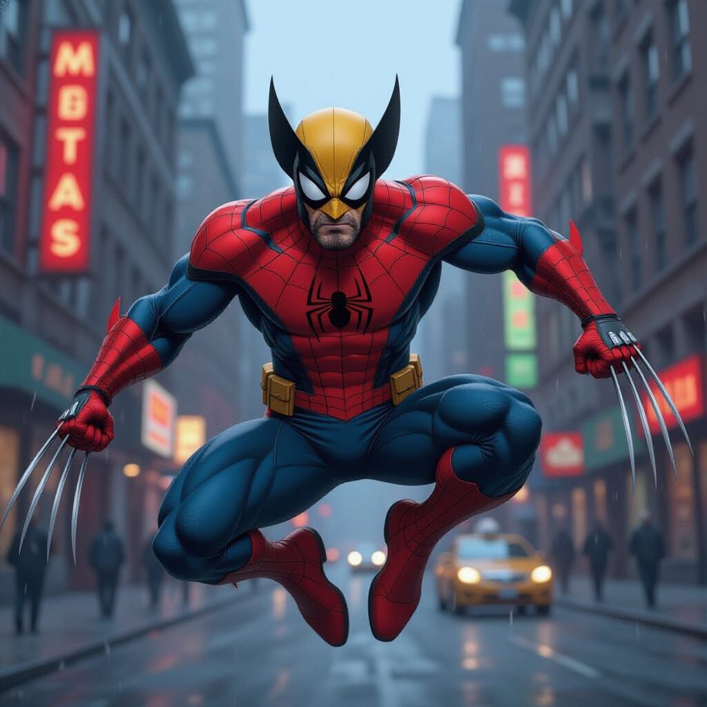 Spiderman Wolverine Fusion in Gritty NYC