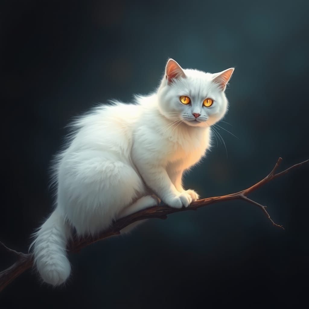 Enchanted White Cat in Whimsical Twilight