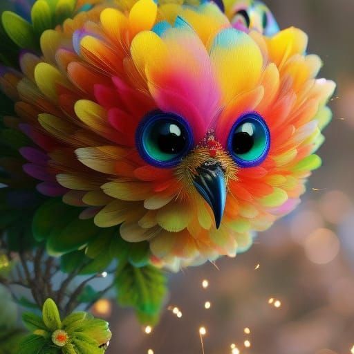 Colorful Parrot in Flower Tree, Fairycore Style