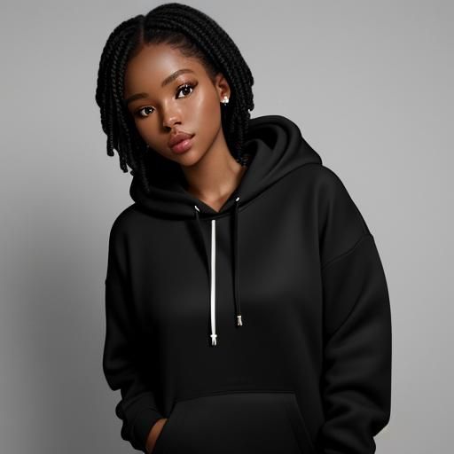 Realistic Photo of Woman in Black Hoodie Mockup