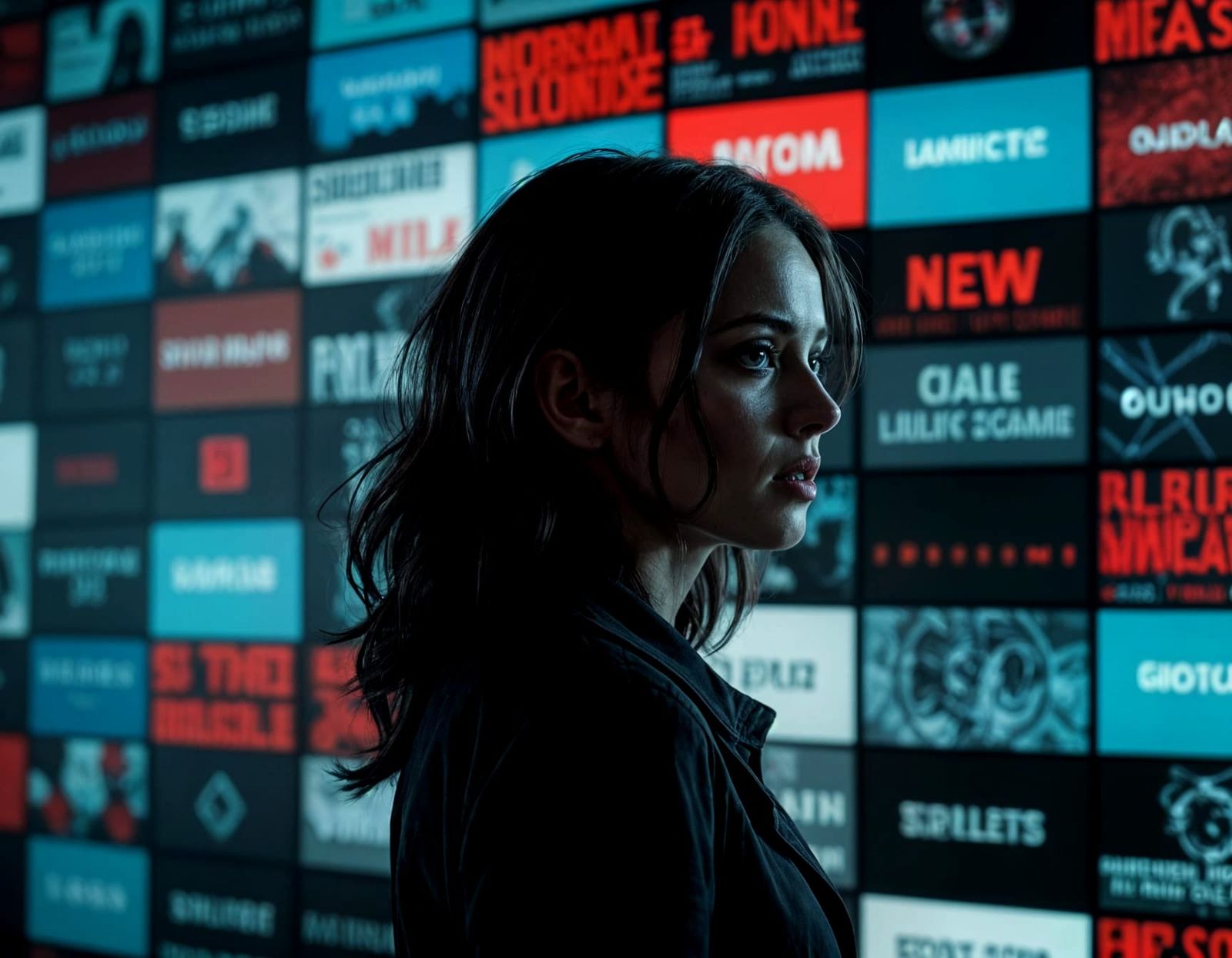 Surreal Digital Collage: Woman Amidst Media Chaos