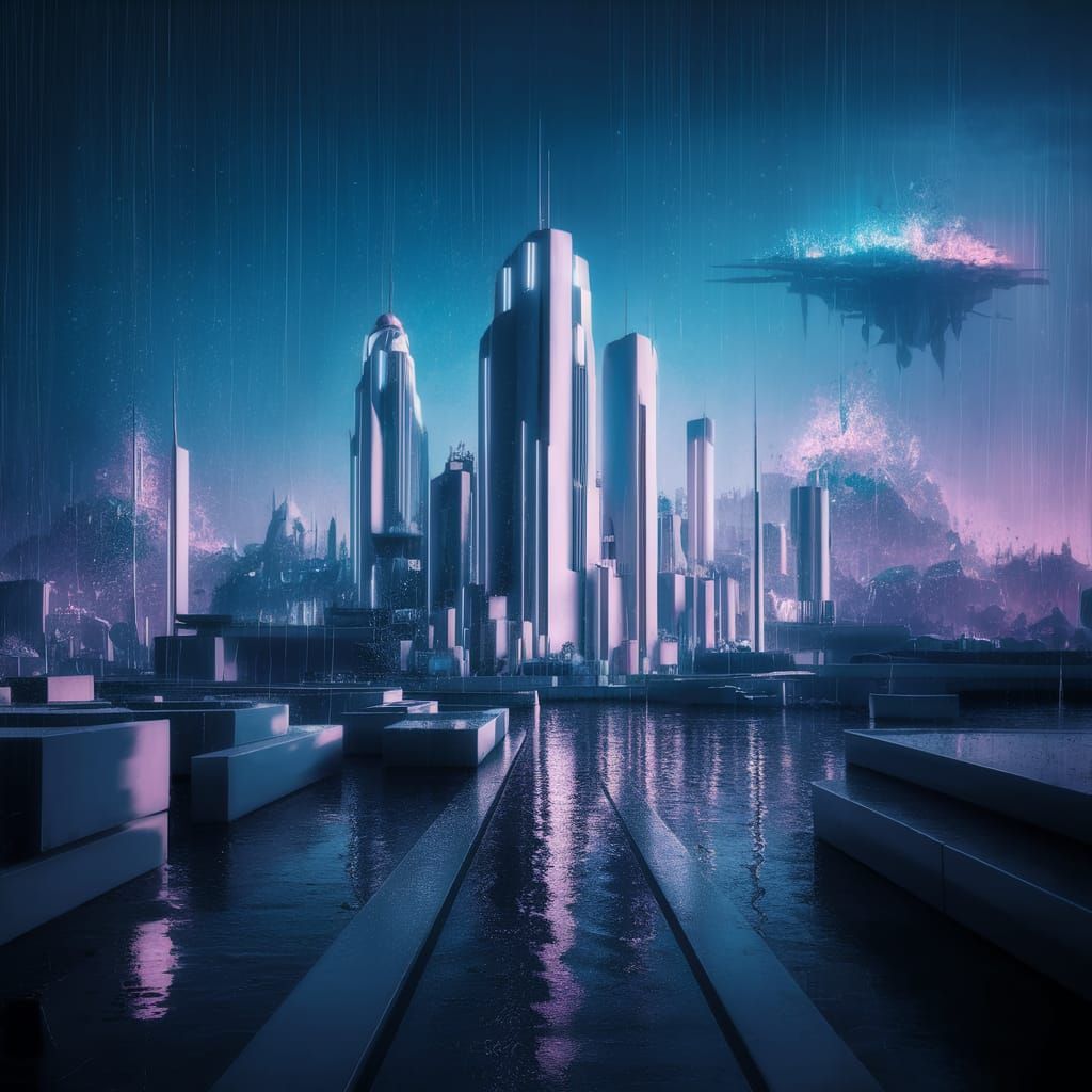 Futuristic Cityscape in Blue and Purple Hues