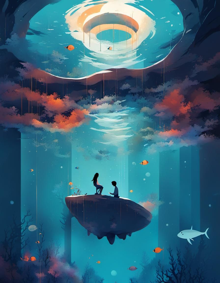 Whimsical Undersea Cartoon Scene in Web Comic Style