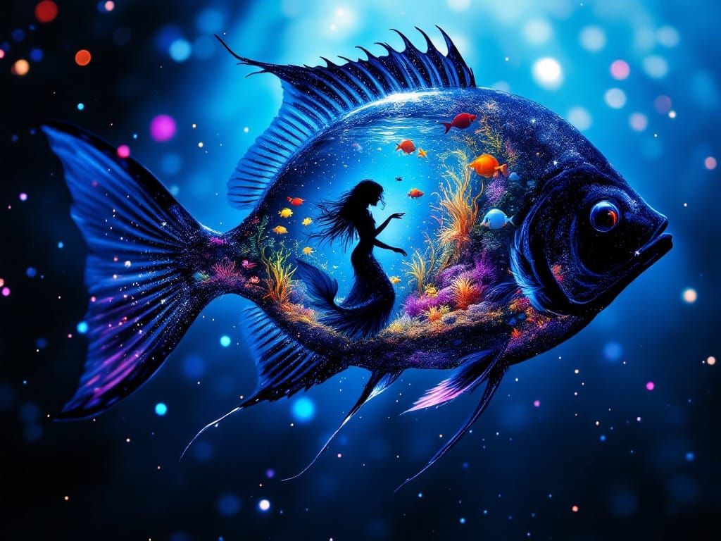 Gothic Mermaid Enchants an Underwater World within a Glitter...