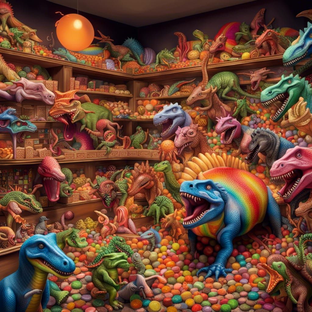 Dinosaurs Invading Candy Shop