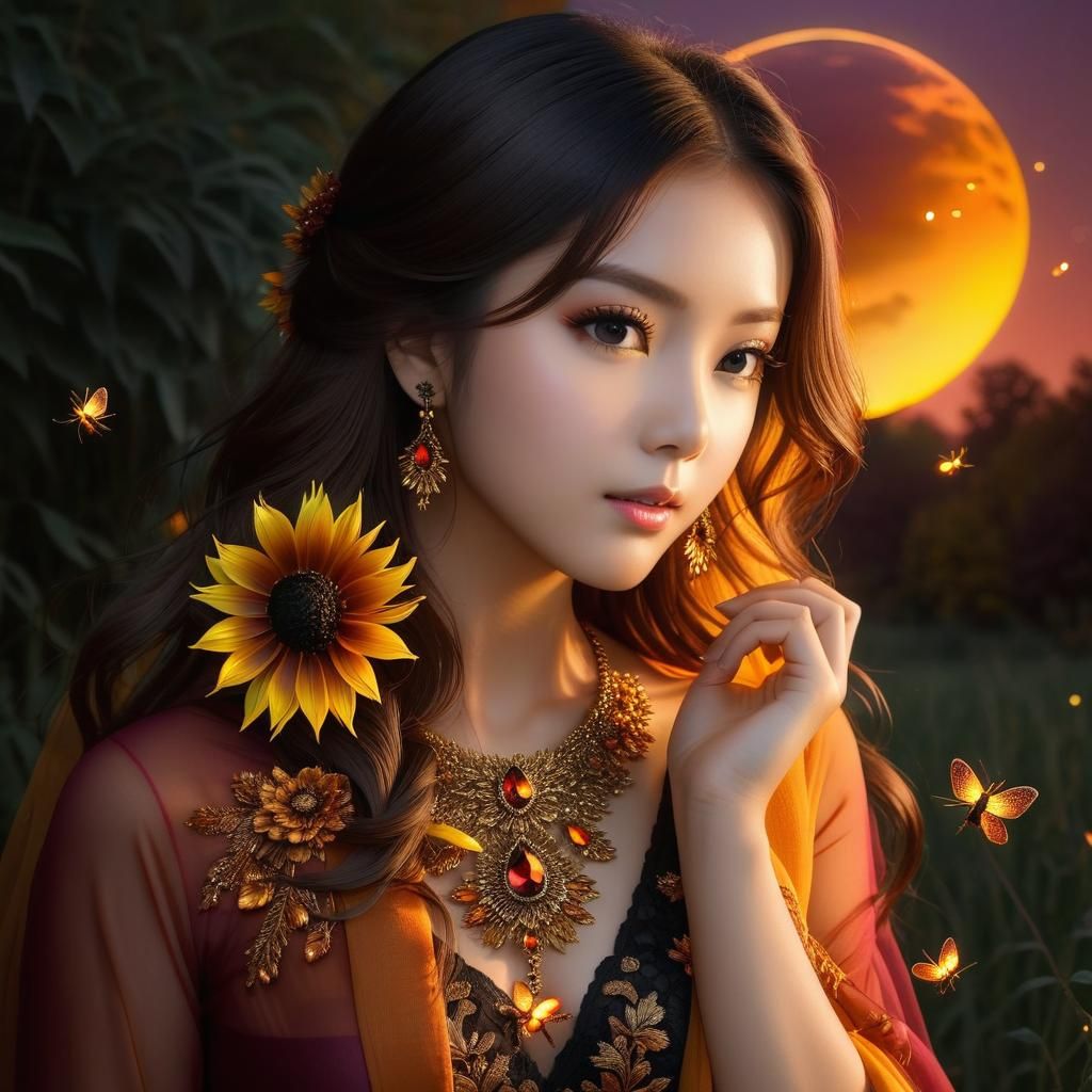 Sunflower with Burning Sunset in Studio Lighting