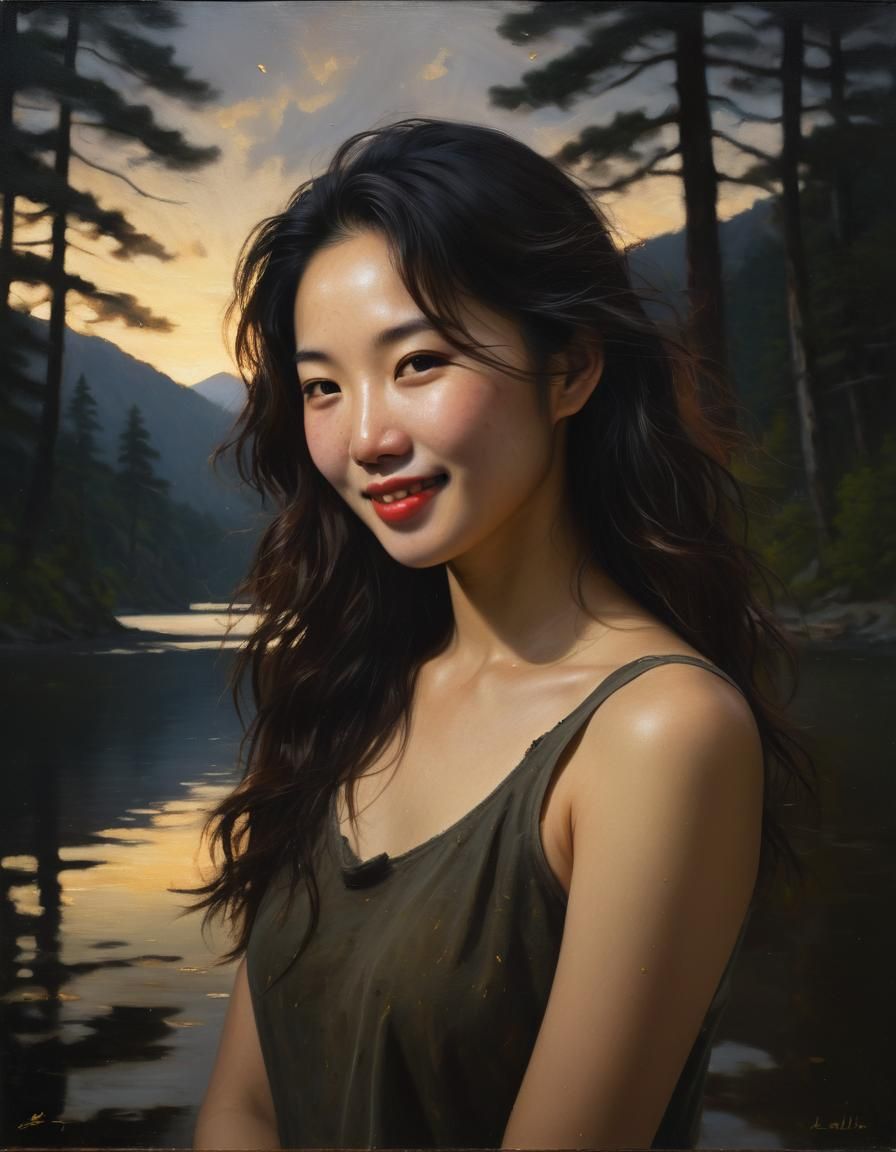 Korean Woman Portrait in Chiaroscuro Oil Style