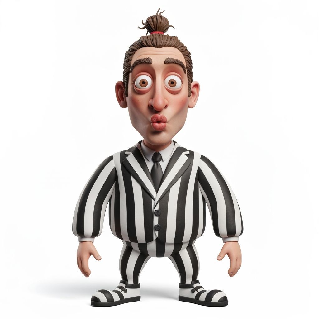 Claymation Man in Striped Suit with Puckered Lips