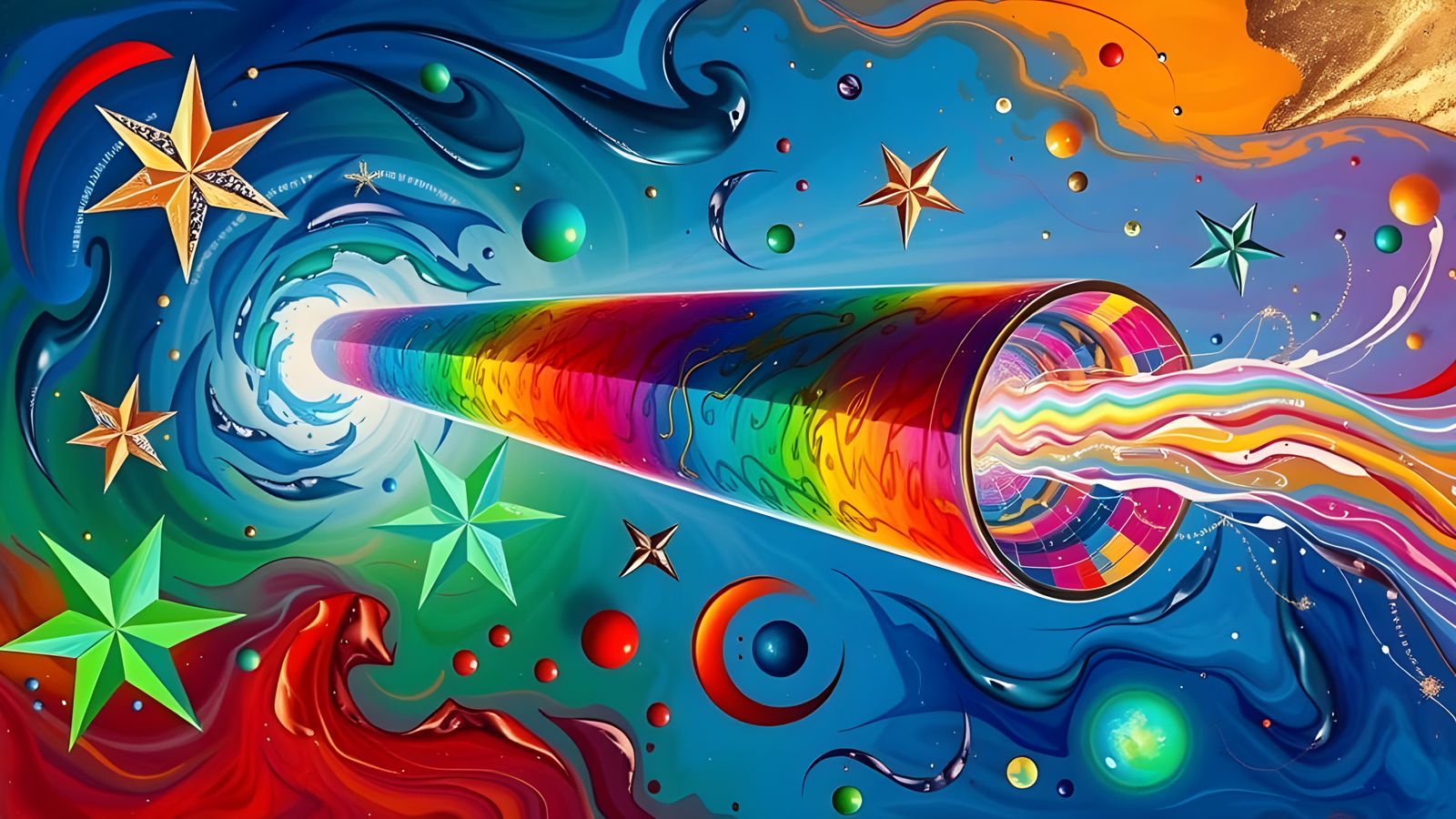 Rainbow Cylinder with Vortex Exhaust as Impasto Oil Painting