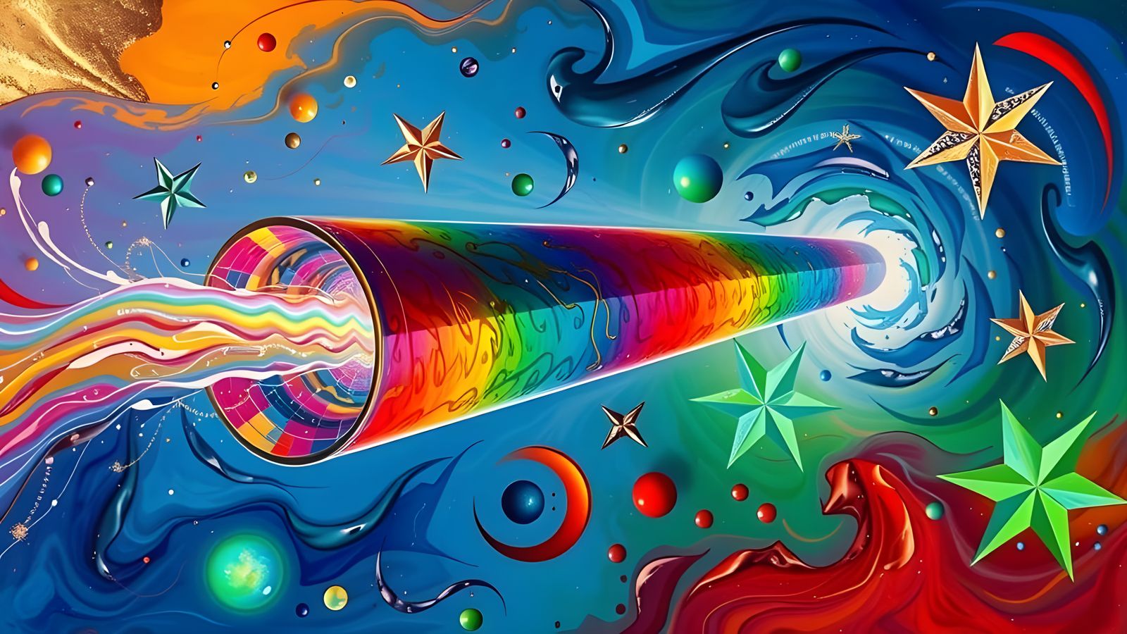 Rainbow Cylinder with Cosmic Paint Vortex