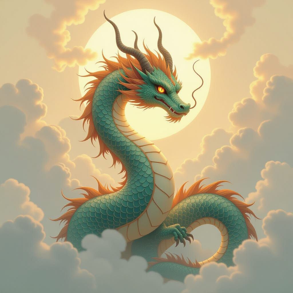 Luminous Dragon in Ethereal Golden Mist