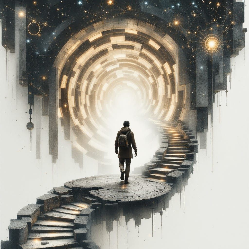 Surreal Transparent Traveler in Labyrinth of Time