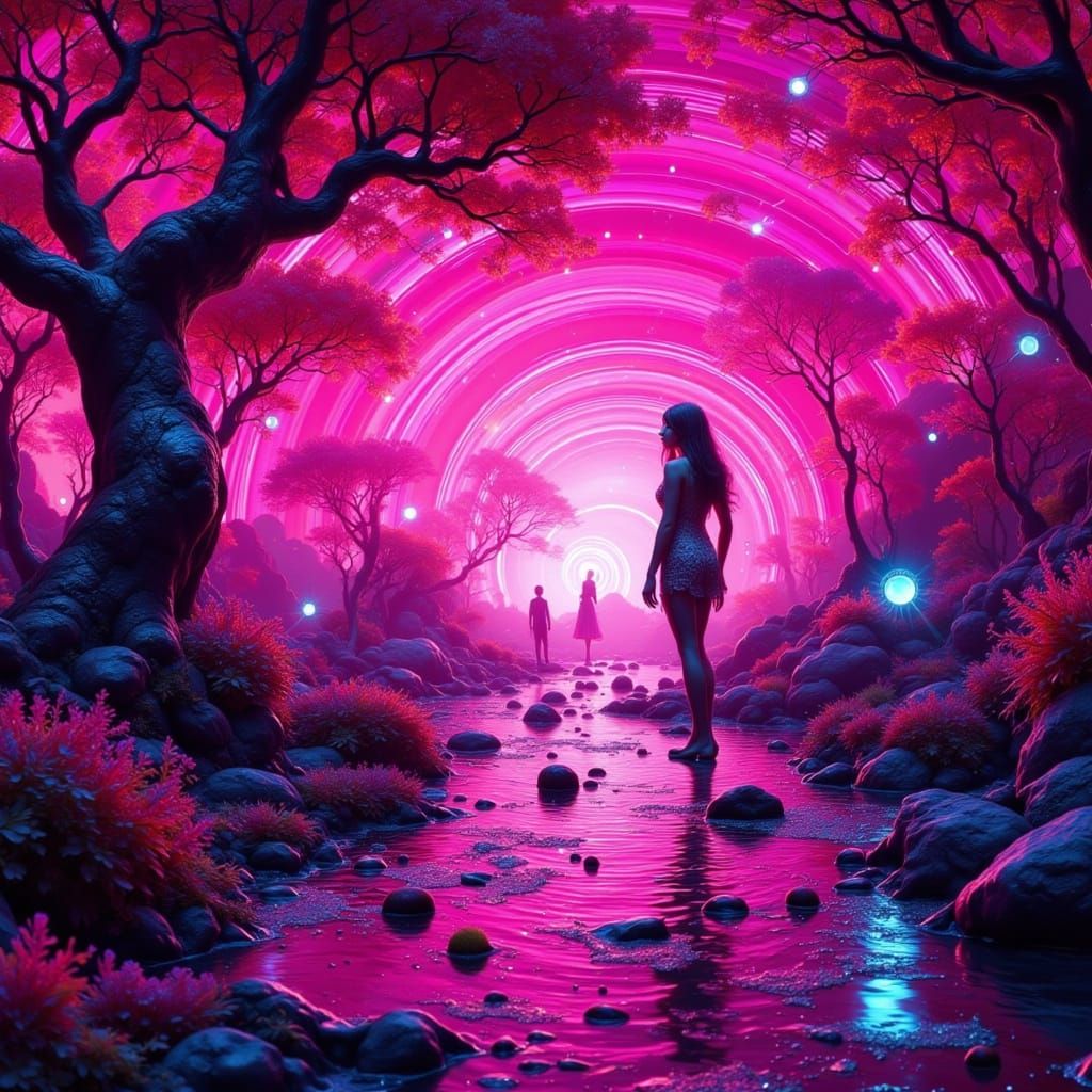 Electric Dream Fae in Neon Punk Landscape