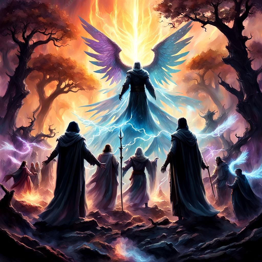 Majestic Fantasy Battle with Magic and Angelic Wings