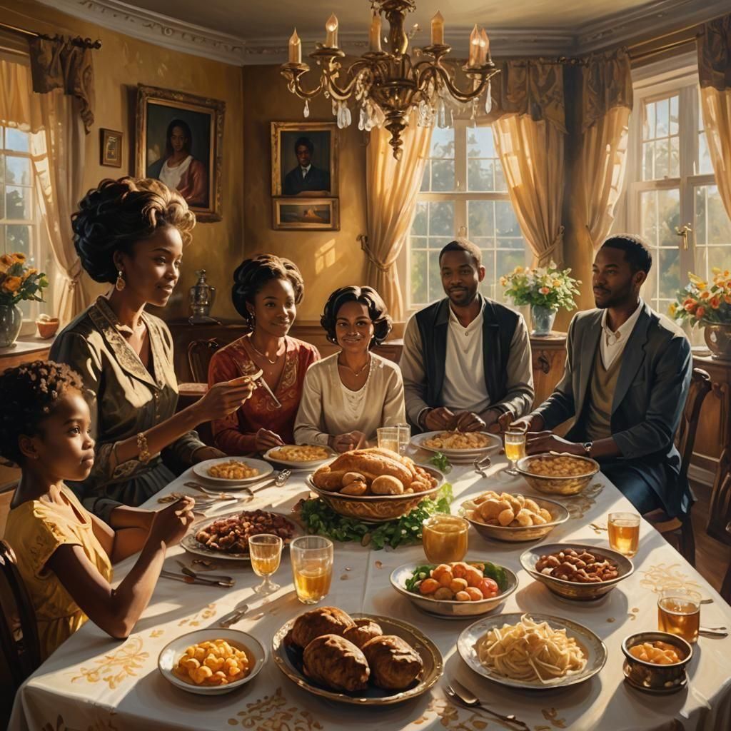 Family Dinner in Ornate Dining Room