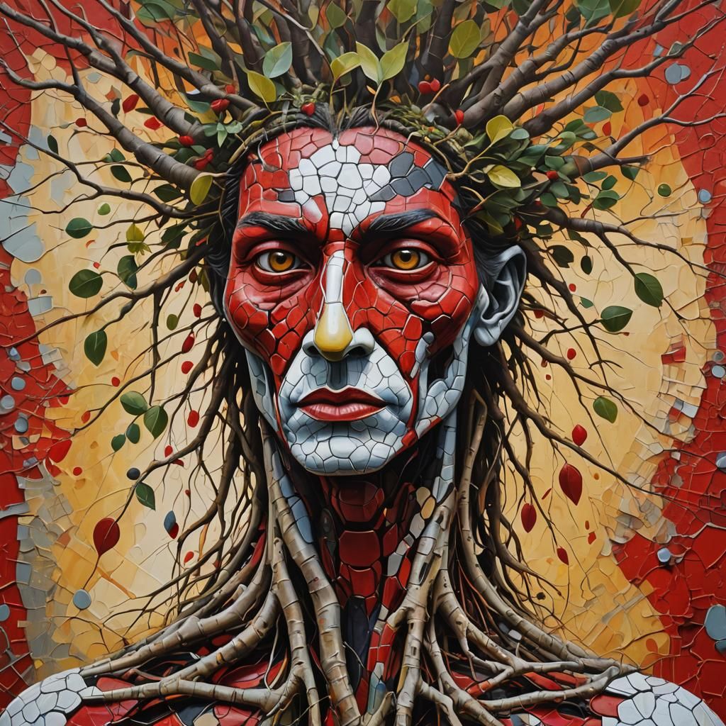 Abstract Faces in Red: Surrealist Oil Painting