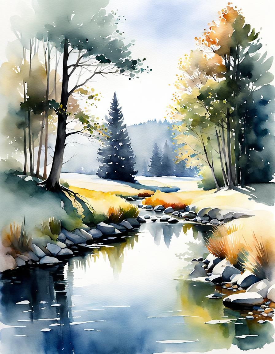 Minimalist Boho Chic Landscape in Watercolor