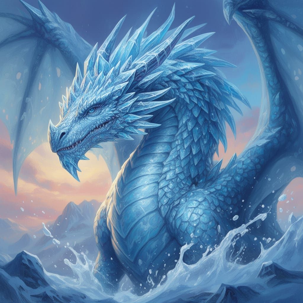 Majestic Ice Dragon Concept Art with Painterly Aesthetic