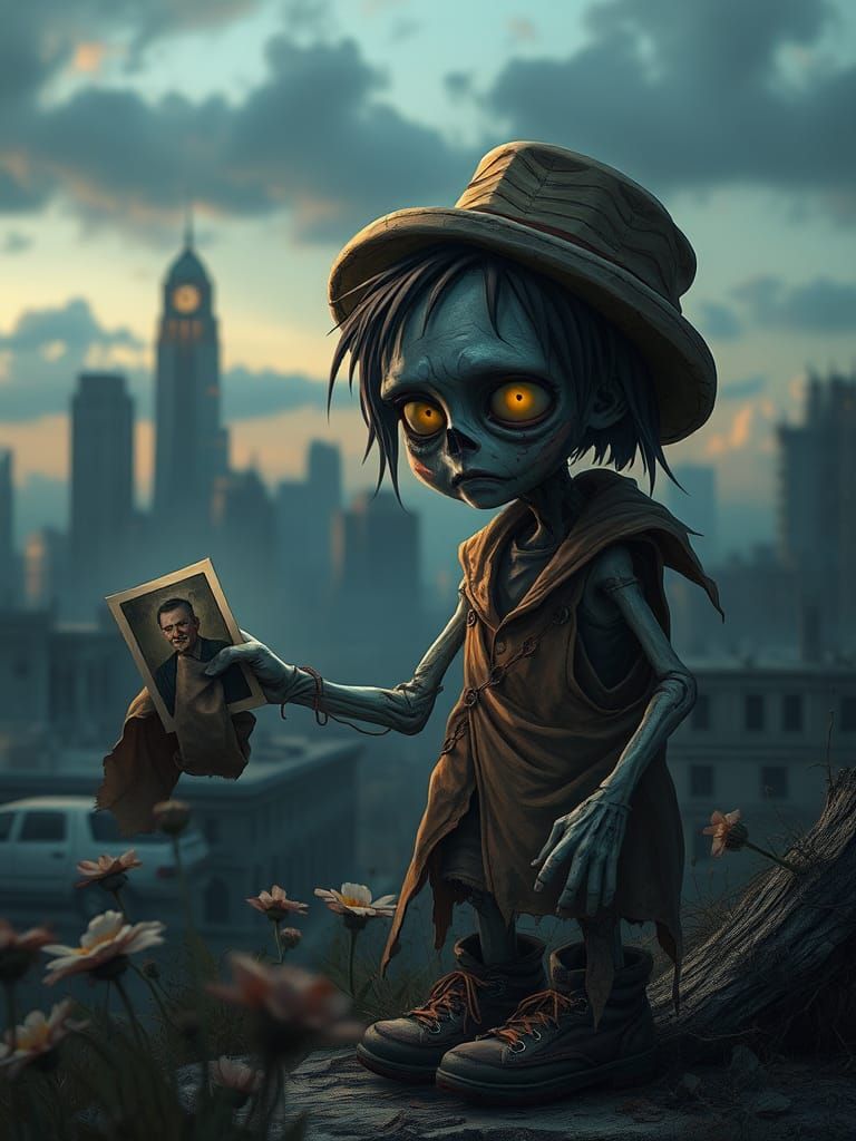 Zombie Kid Caricature in Hyperrealistic Baroque Style