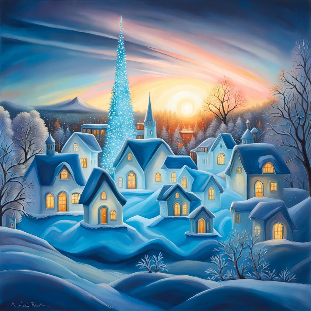 Blue Ice Cities in Art Brut Winter Landscape