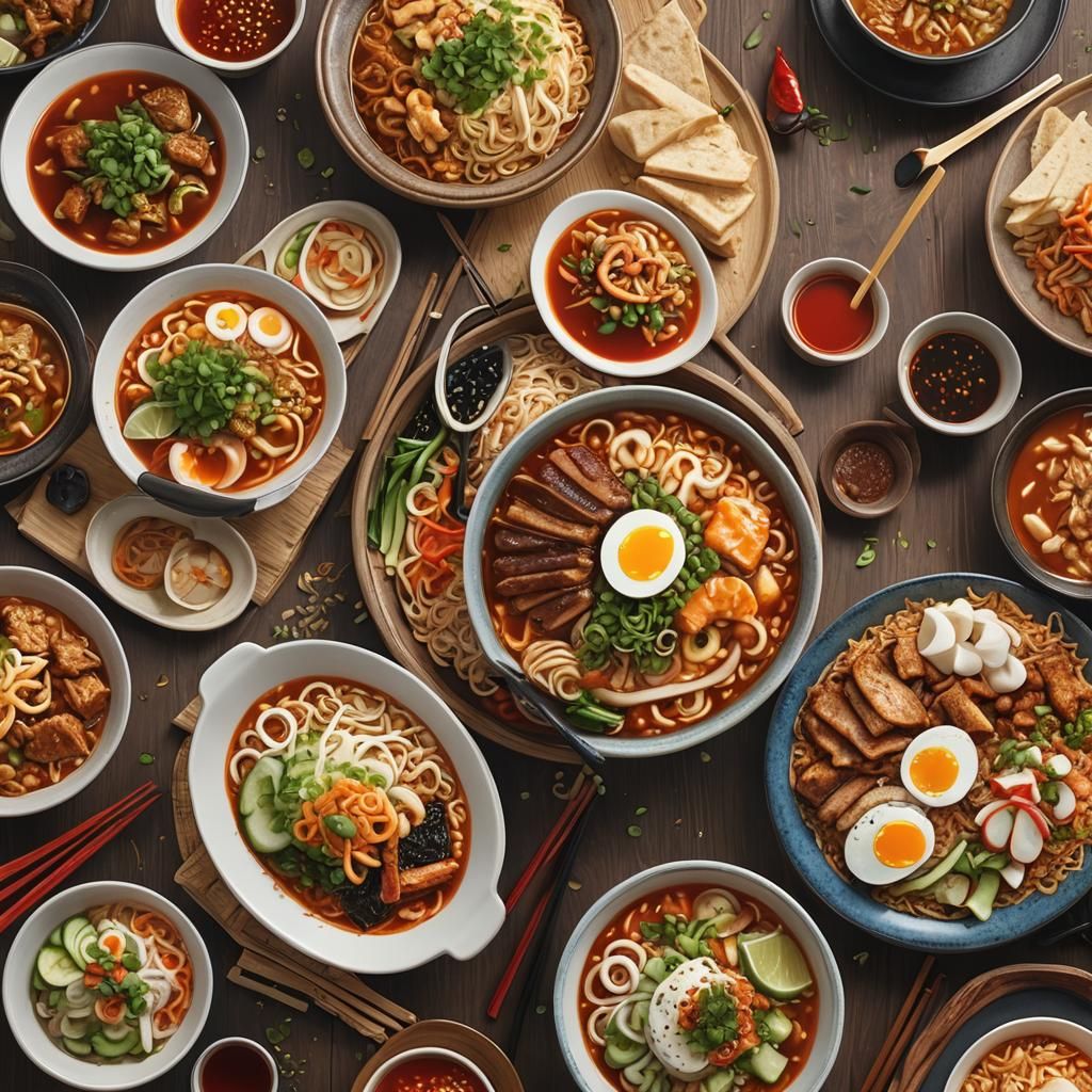 Asian Street Food Culinary Art in Photorealistic Detail