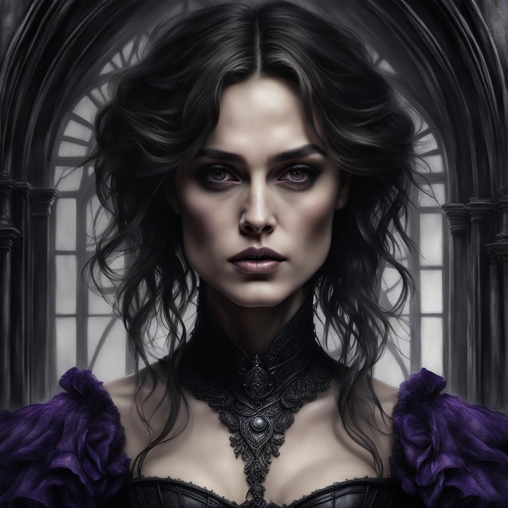 Gothic Witch Portrait in Charcoal Sketch Style