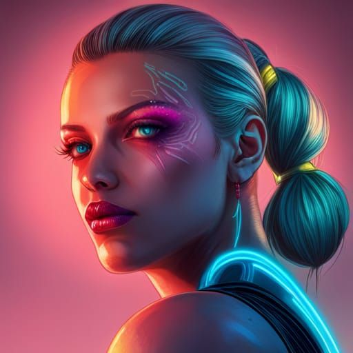 Neon Cyberpunk Demon Girl Portrait