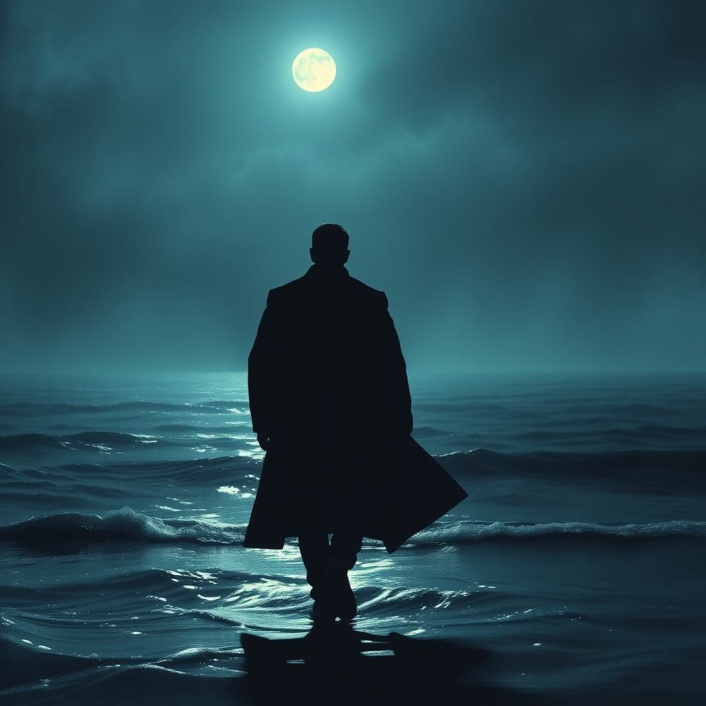 Man Walks on Water Under Moonlight