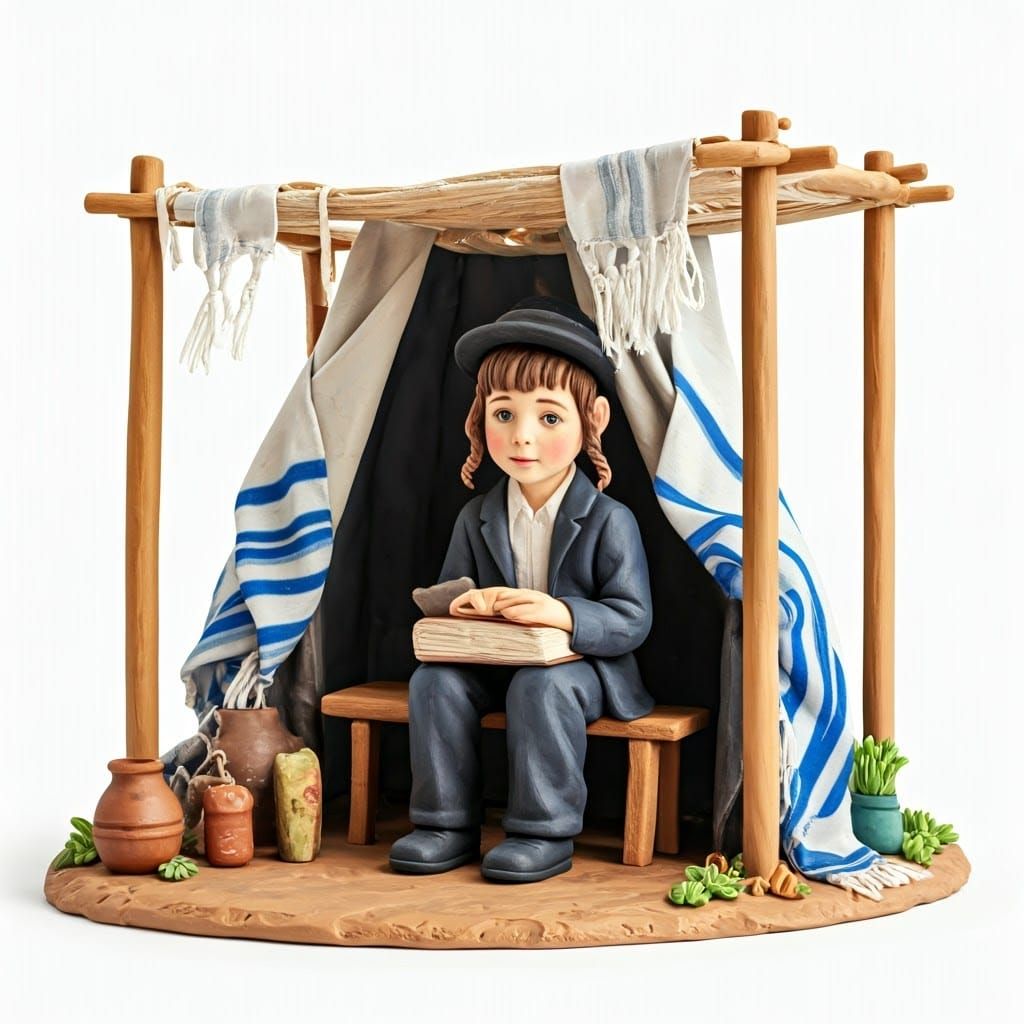 Clay Sculpture of Hasidic Boy Celebrating Sukkot