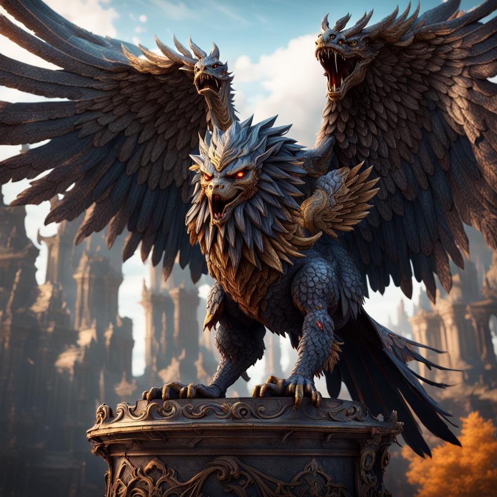 Metallic Evil Griffin: Detailed Fantasy Concept Art