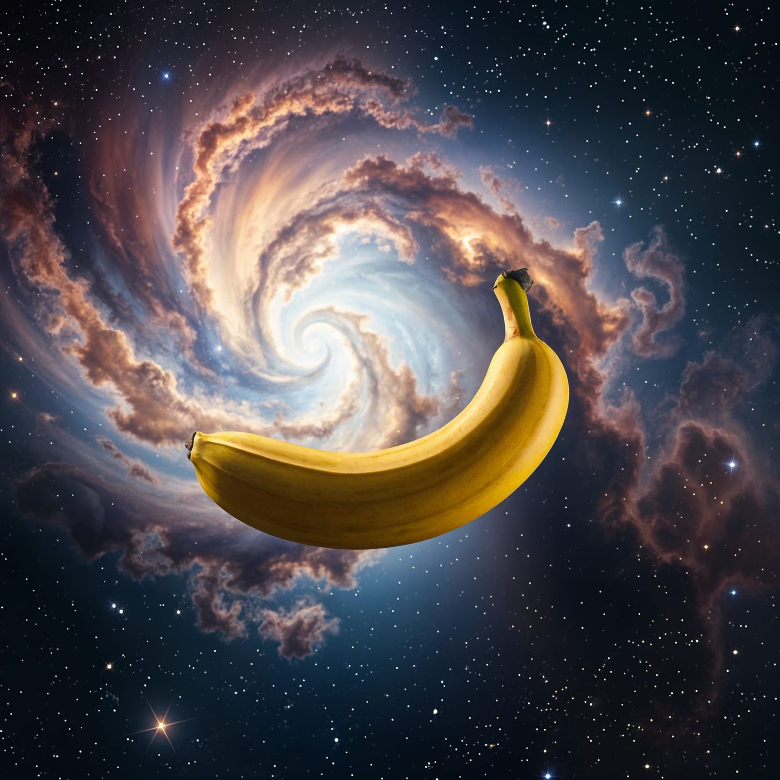 Banana in Space with Nebula Background