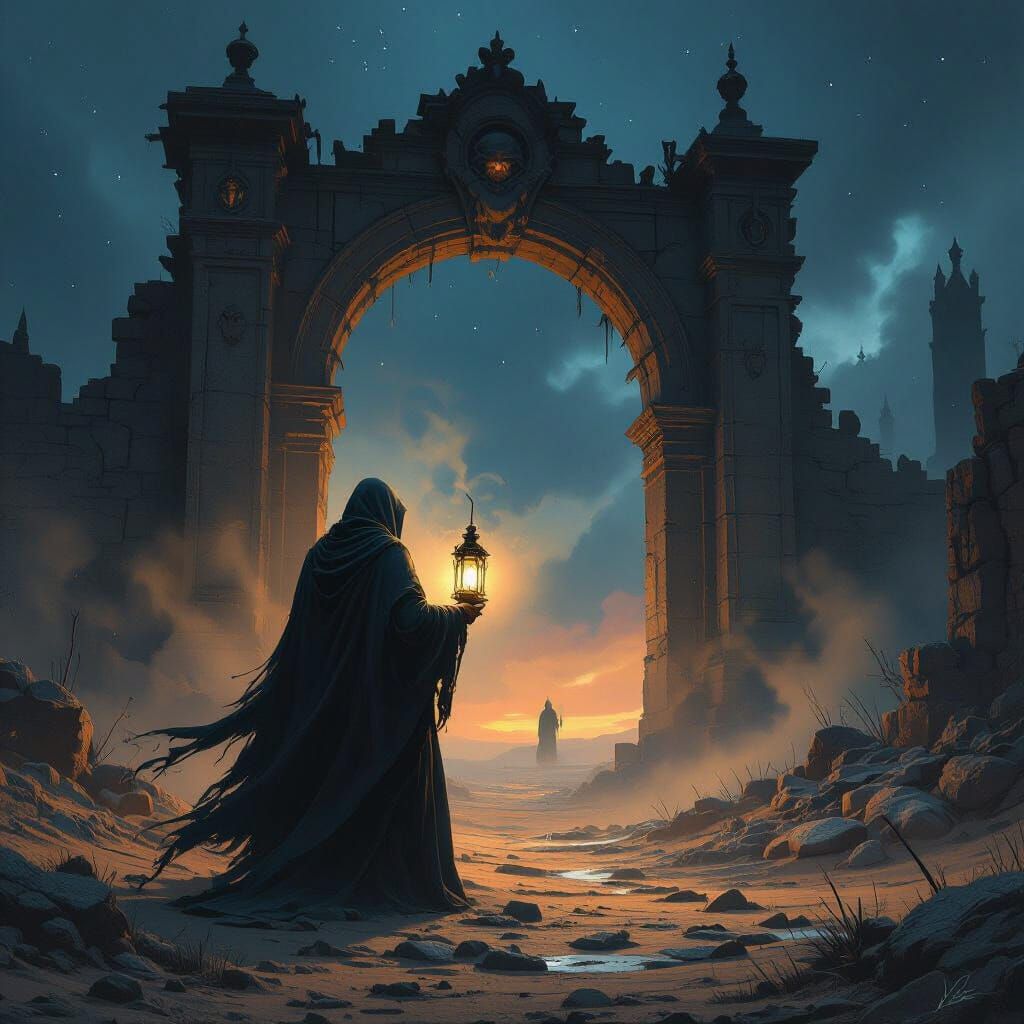 Mysterious Figure at the Gateway to Hell