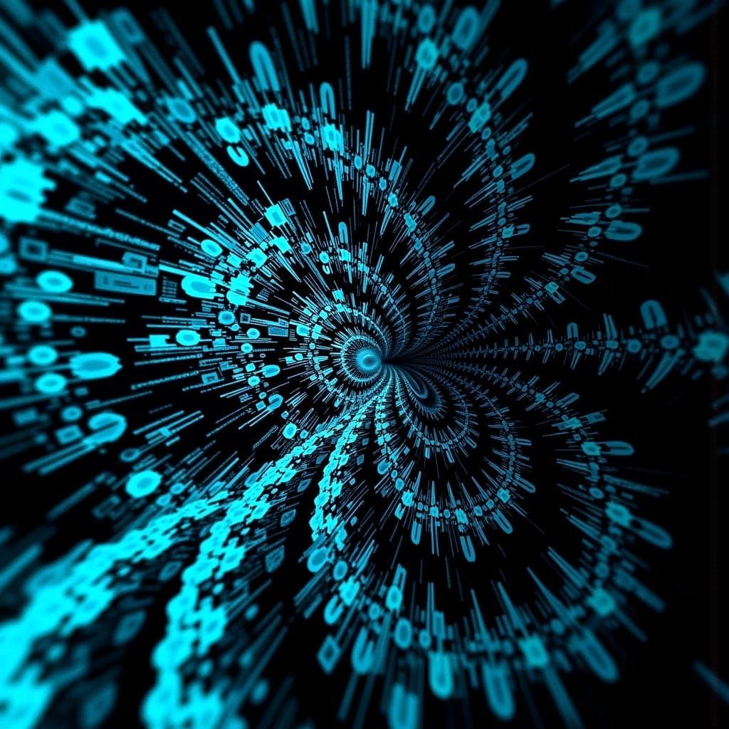 Abstract Black and Cyan Fractal Art