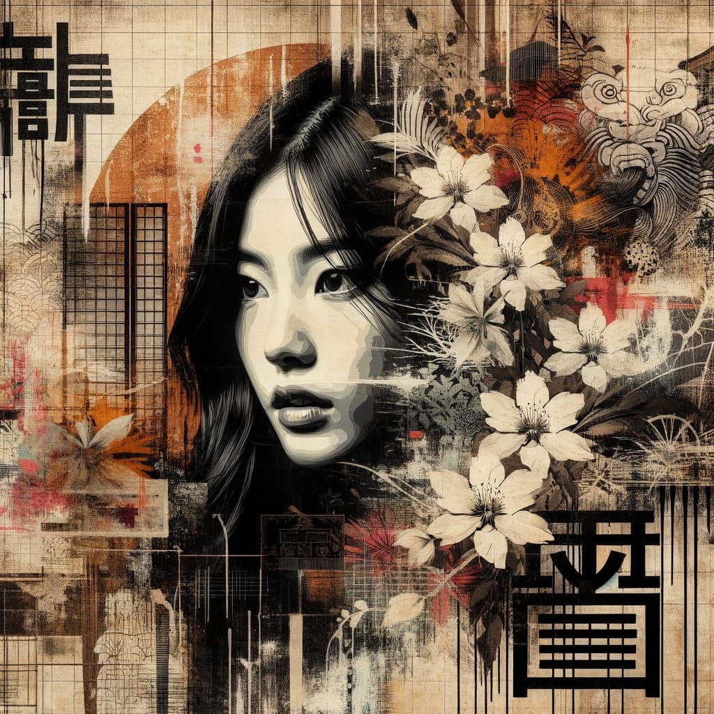 Wabi-Sabi Goddess of Korean Culture in Urbanpunk Style