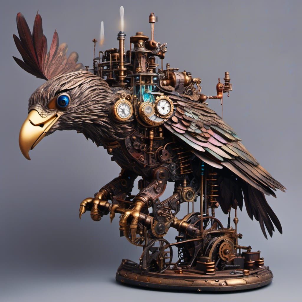 Steampunk Eagle in Silver and Red Digital Art