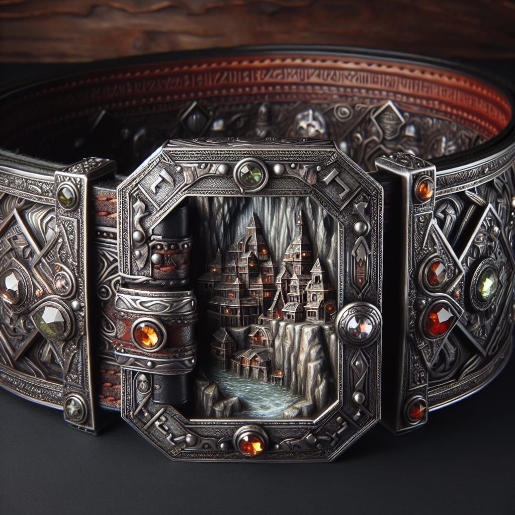 Intricate Dwarven Belt with Underground City Scene