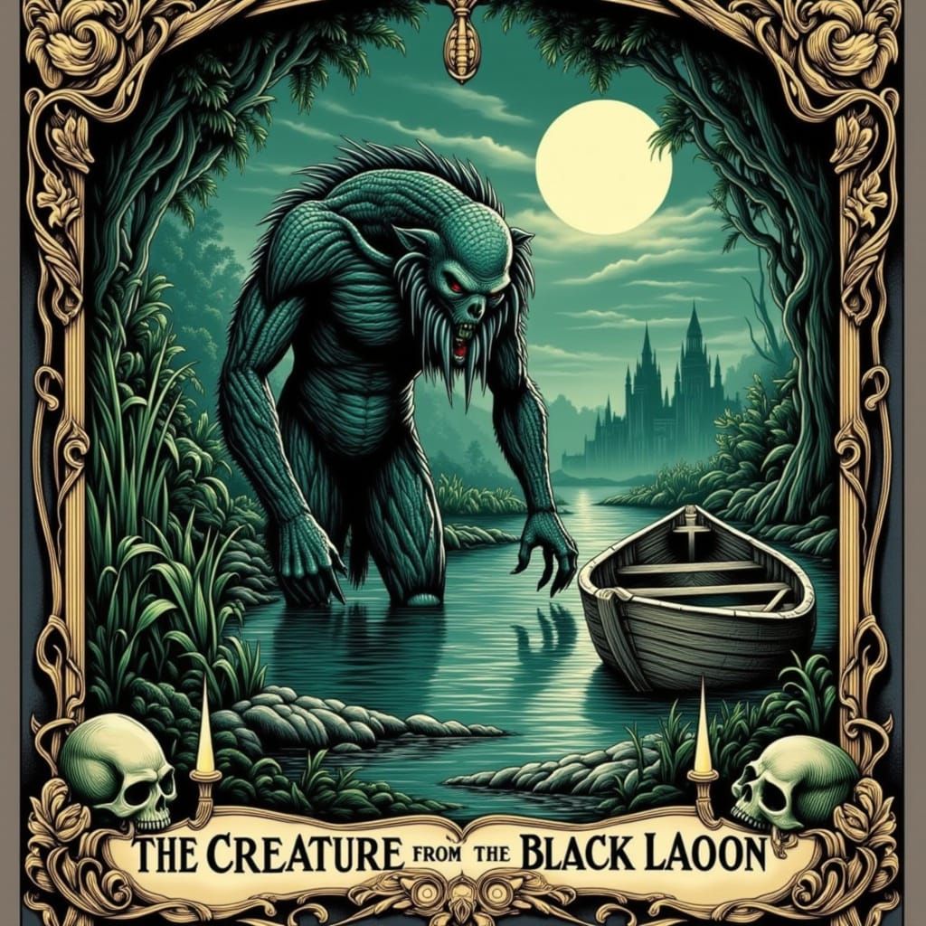Neo-Traditional Creature from Black Lagoon Horror Art